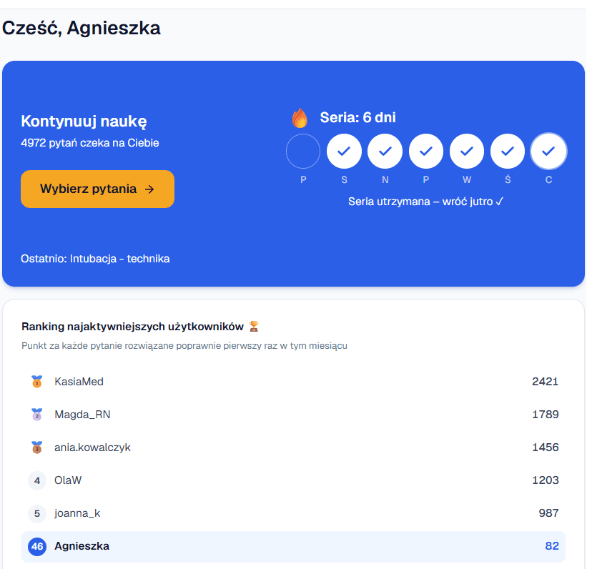 Podgląd tabeli śledzenia postępów w nauce